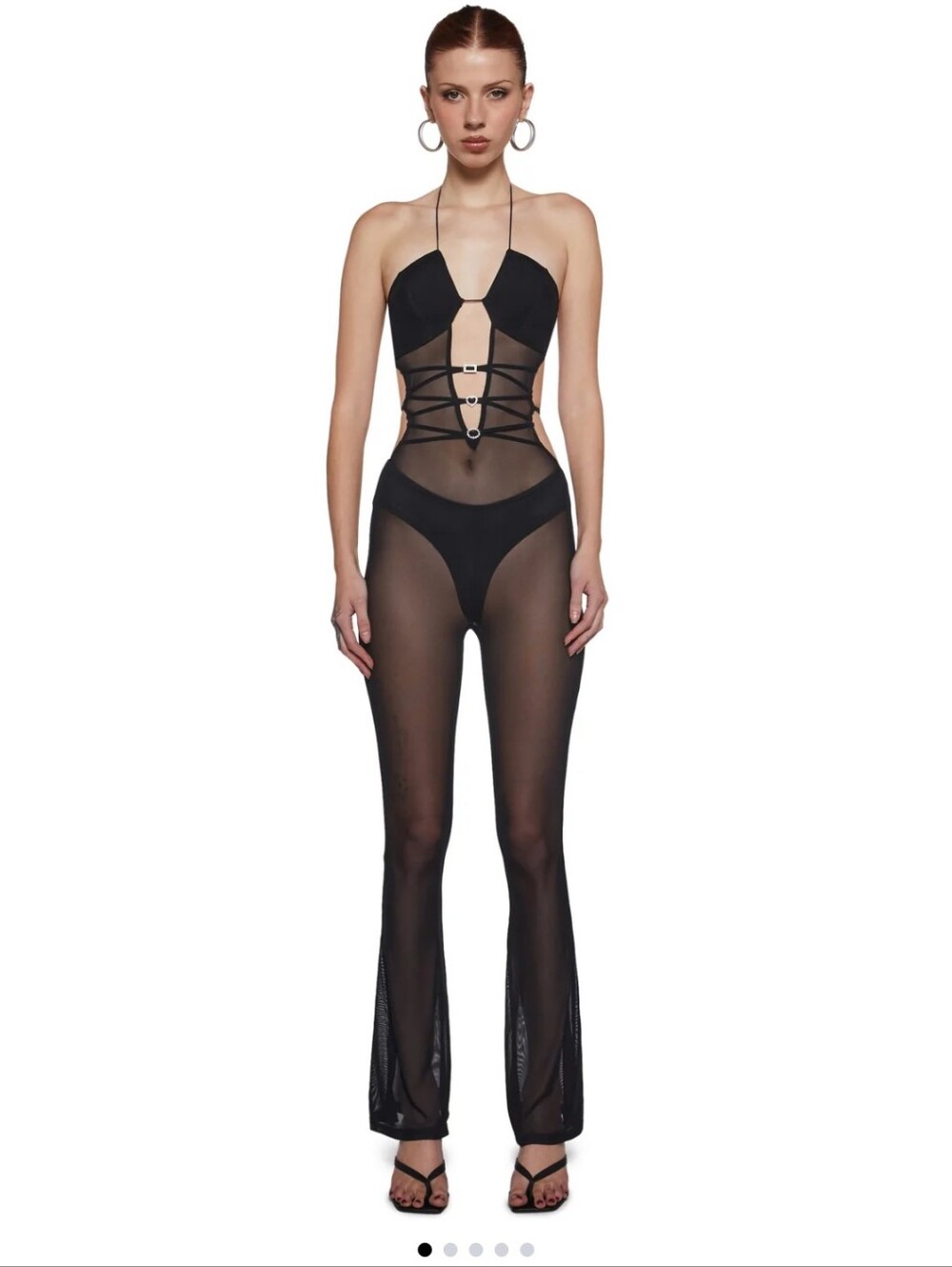 Black Sheer Mesh Cutout Bodysuit